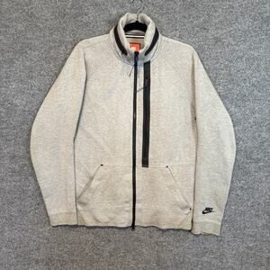 Nike Tech Sweatshirt Mens Medium Gray Full Zip Tech Fleece Swoosh Stretch Flaw